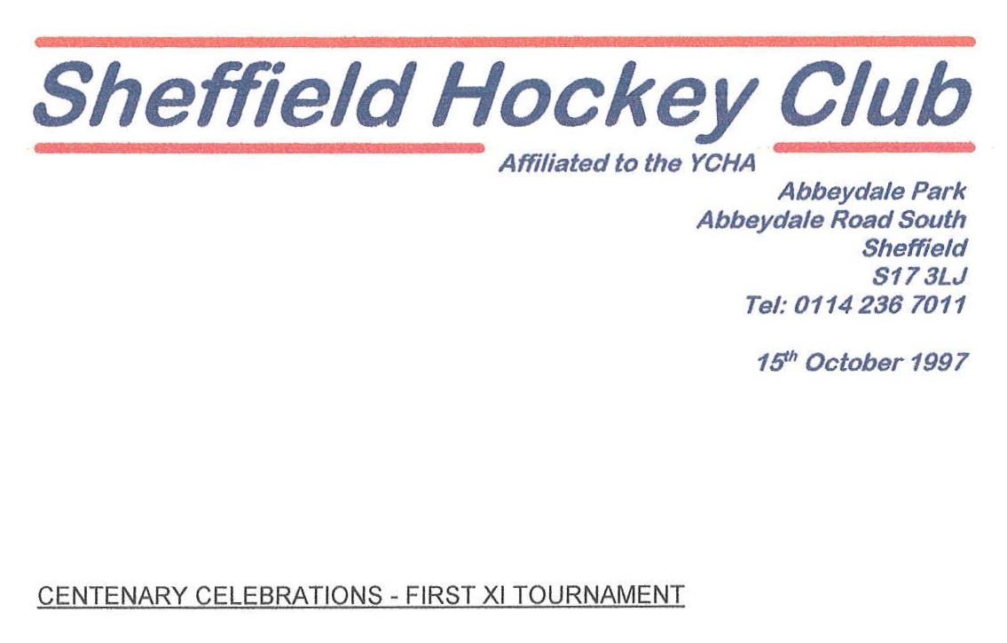 1997 Sheffield HC Centenary Invitation