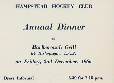 1966 Annual Dinner Ticket 2.12.66