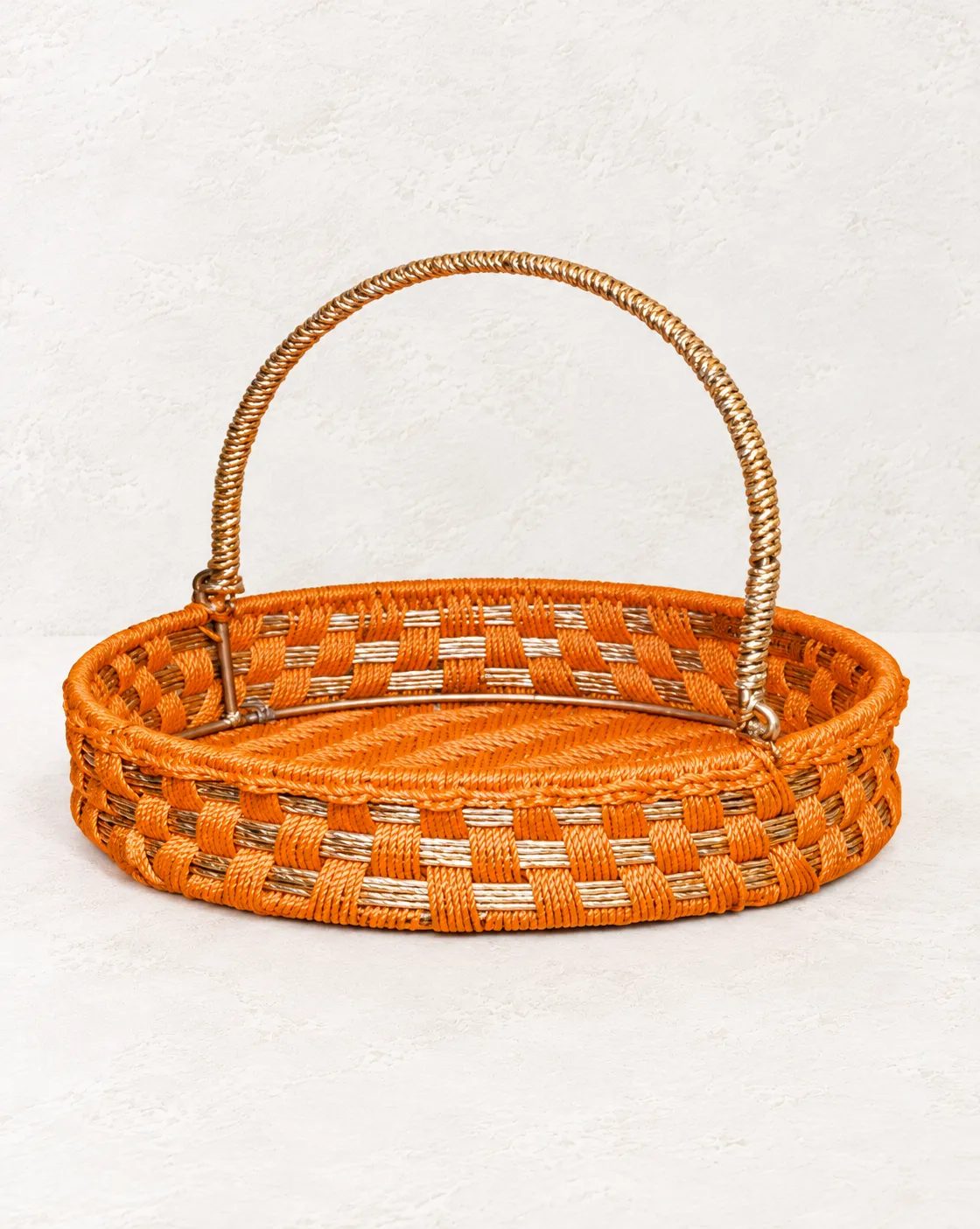Woven Rattan and Metal Basket