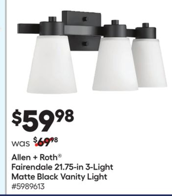 Lowes allen + roth Fairendale 21.75-in 3-Light Matte Black Vanity Light