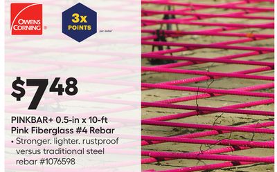 Lowes Owens Corning PINKBAR + 0.5-in x 10-ft Pink Fiberglass #4 Rebar