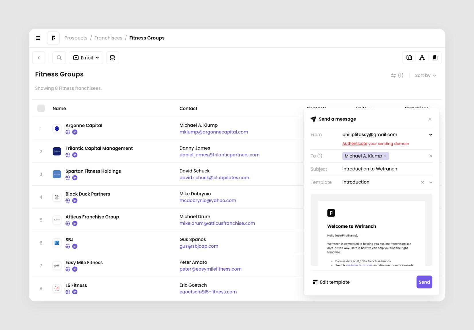 From field showing an unauthenticated sender with the message Authenticate your sending domain