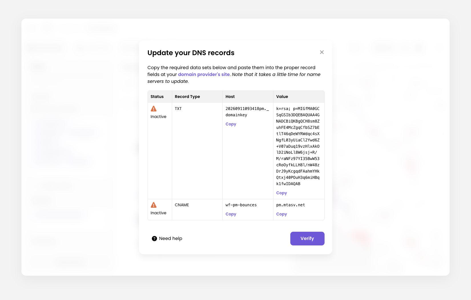 Modal: Update your DNS records