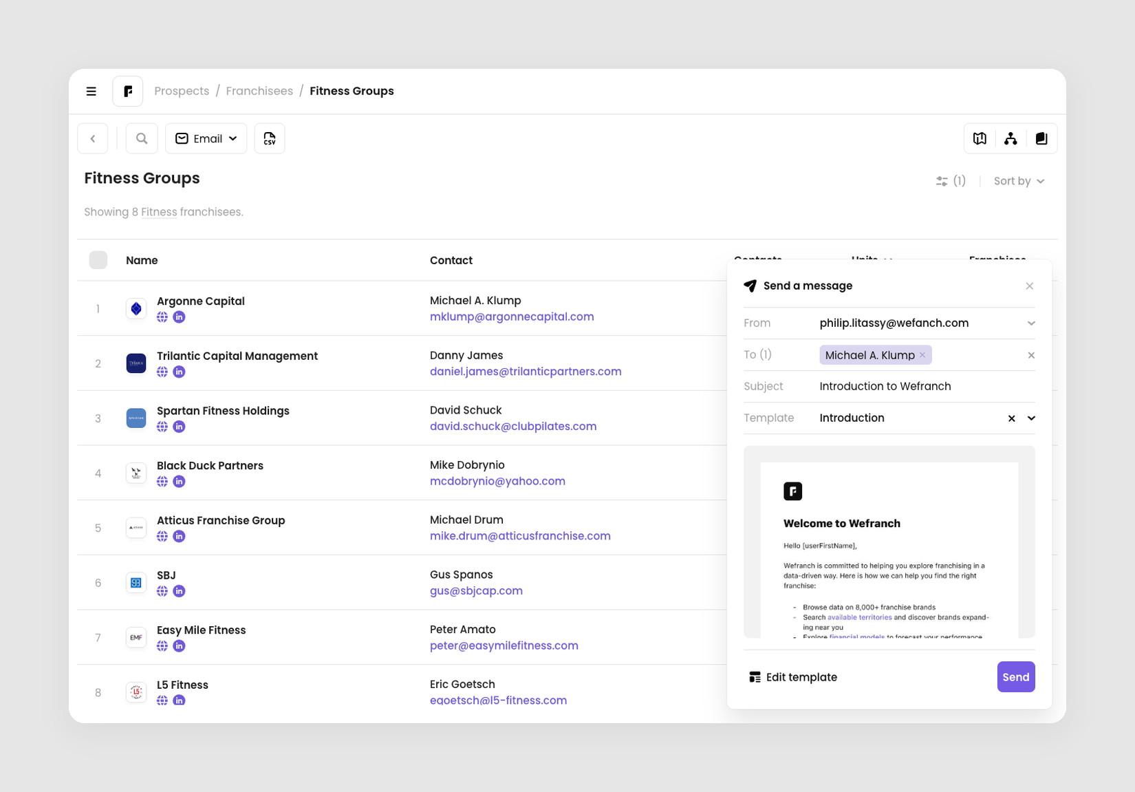 Template field set to Introduction, with a preview of the email and an Edit template button