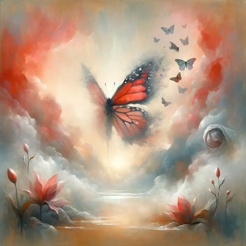 Scarlet Resilience: Butterfly's Embrace of Morning Mist