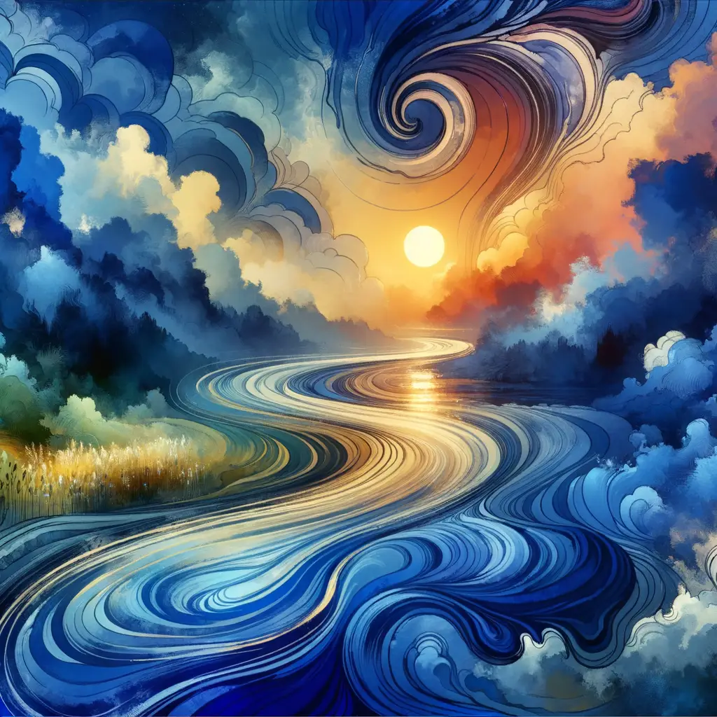 Whispers of the Azure River: A Sunrise Within Emotions