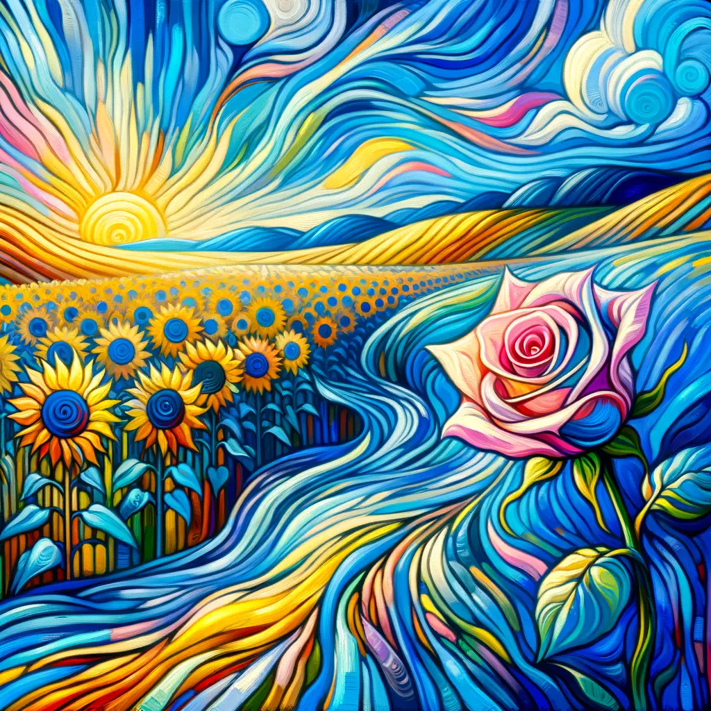 Whispers of Resilience: Sunflower Fields and Rosebud Bloom