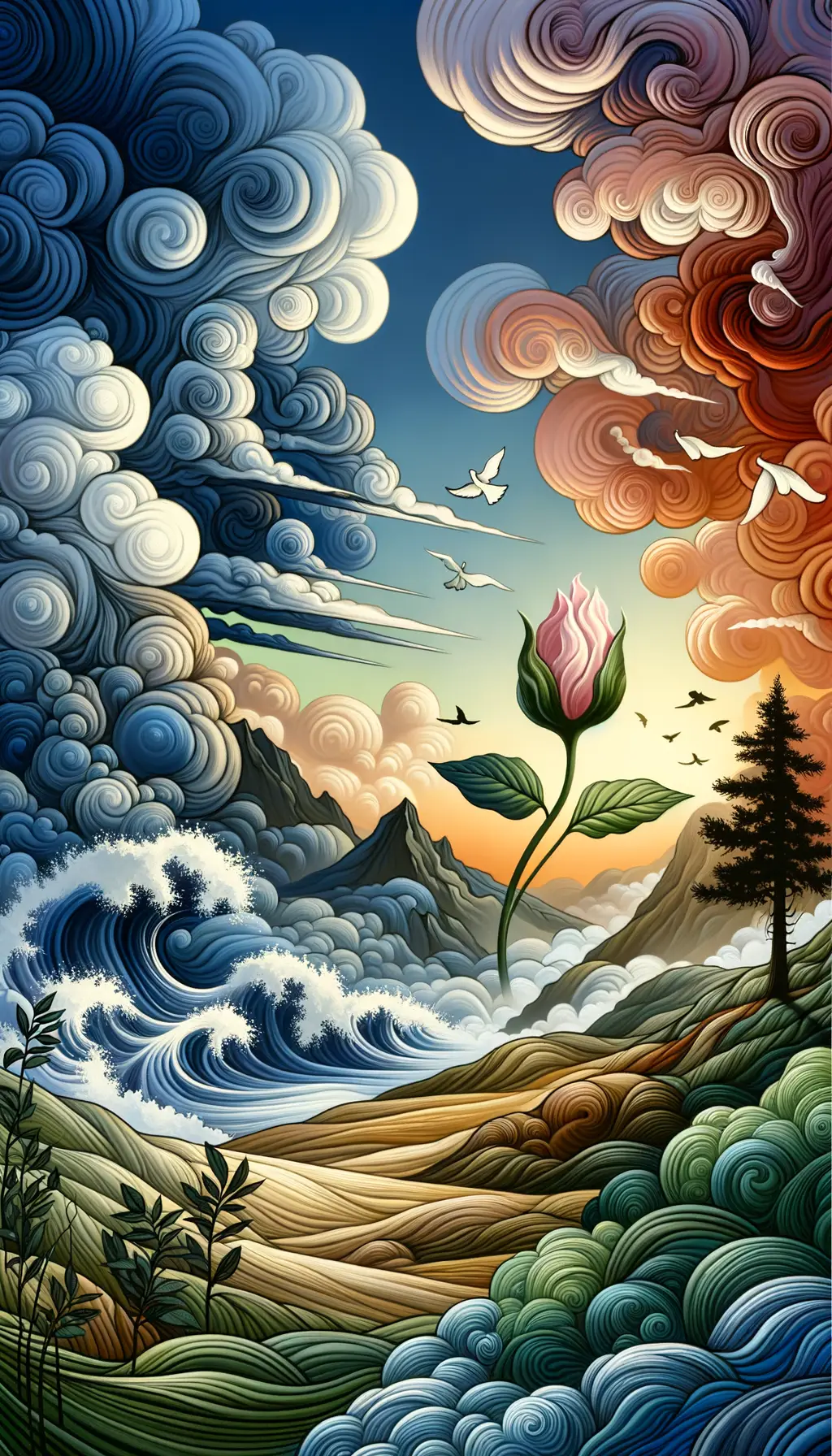 Whispers of Resilience: Blossoming Souls in Tumultuous Skies