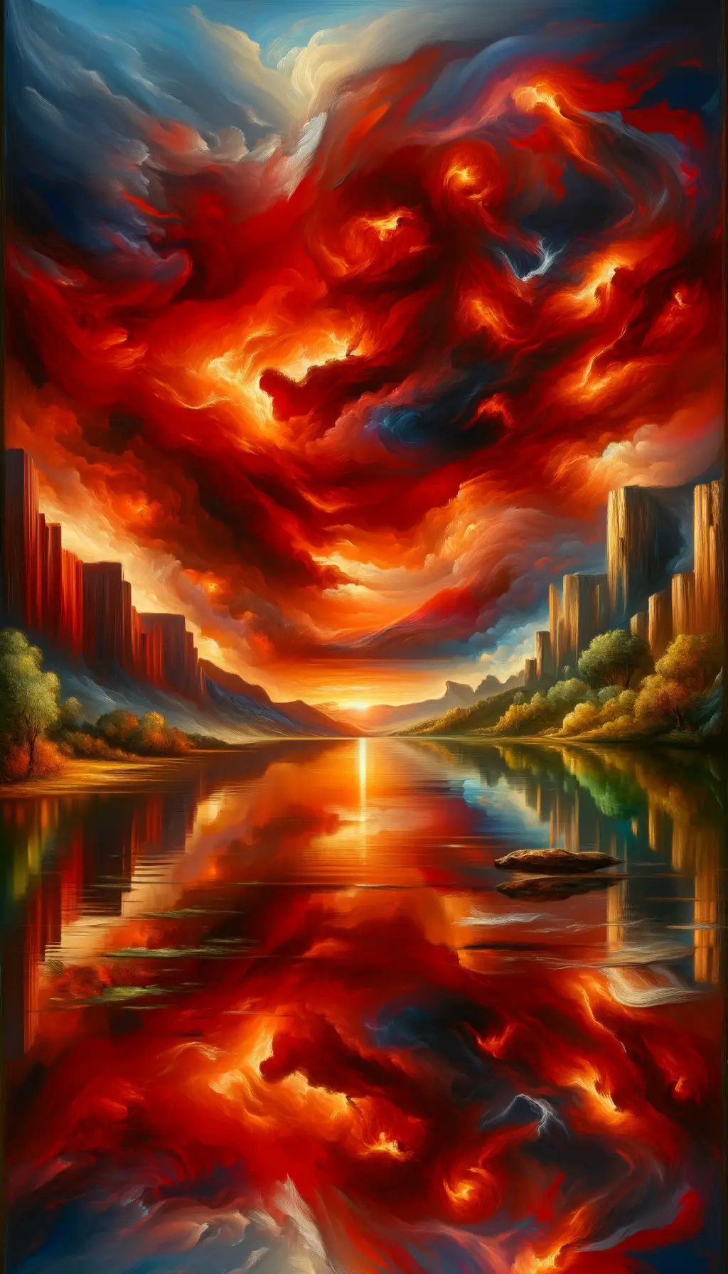 Echoes of Fury and Calm: A Melancholy Symphony in Red