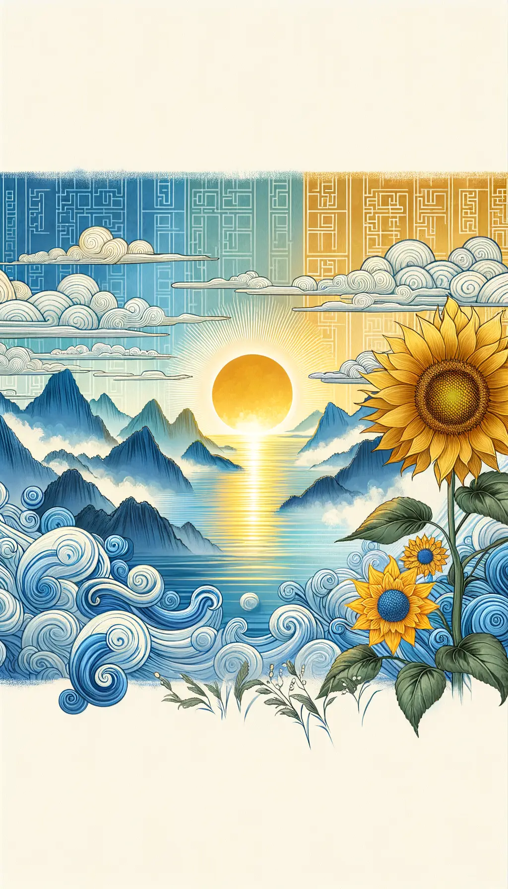 Echoes of Renewal: Sunrise Symphony in Blue and Gold