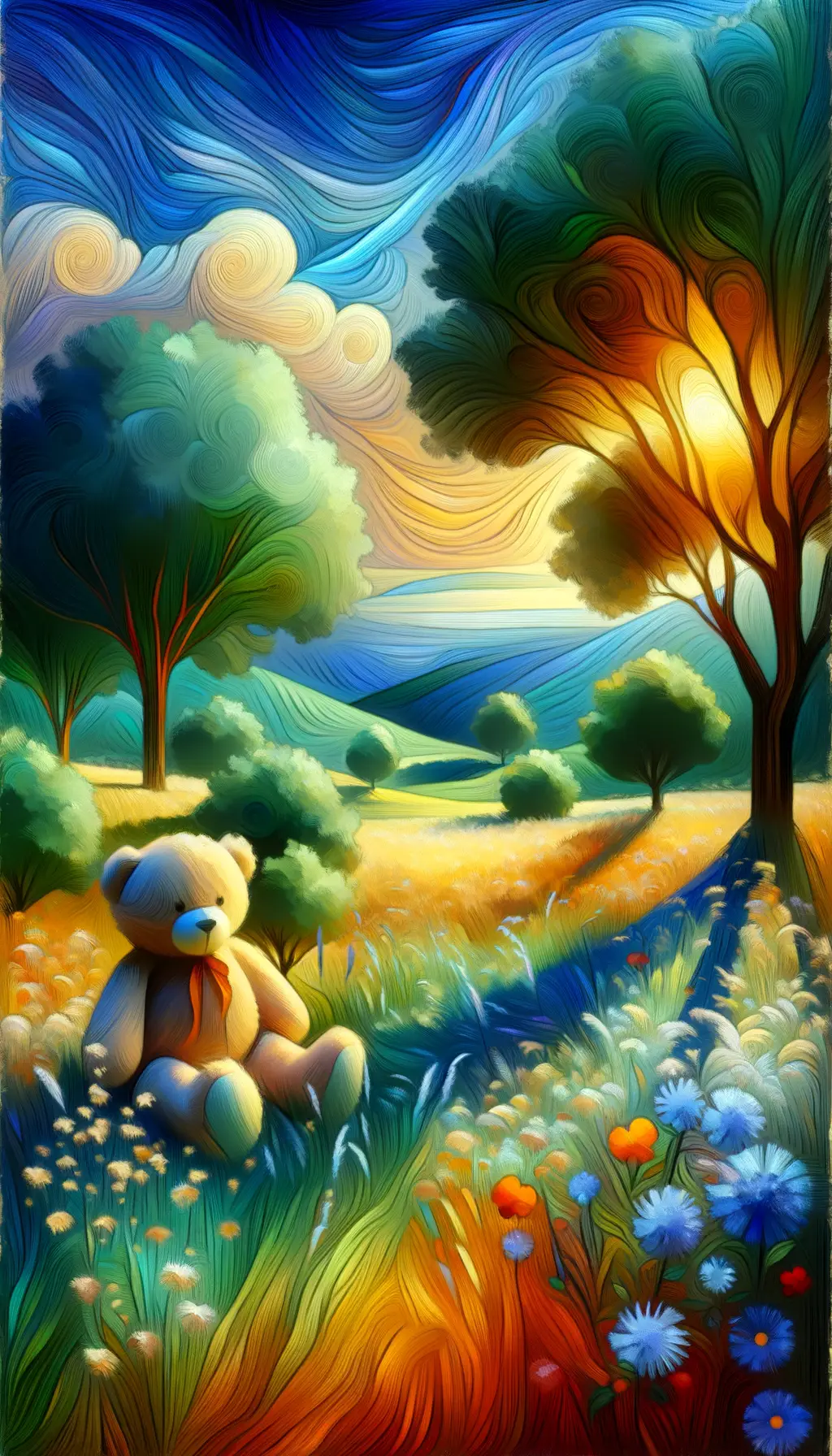 Whispers of the Azure Meadow: A Teddy Bear's Solace