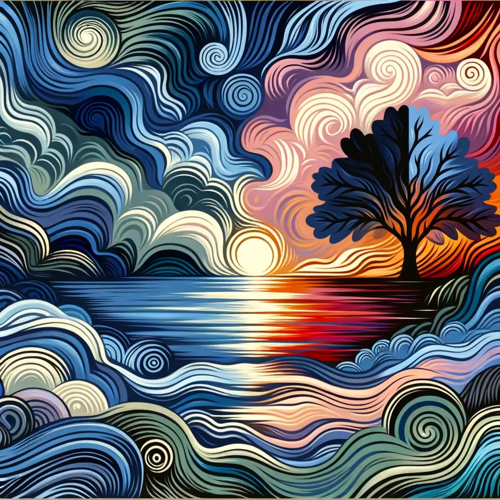 Whispers of the Mighty Oak: Sunset Serenity in Blues