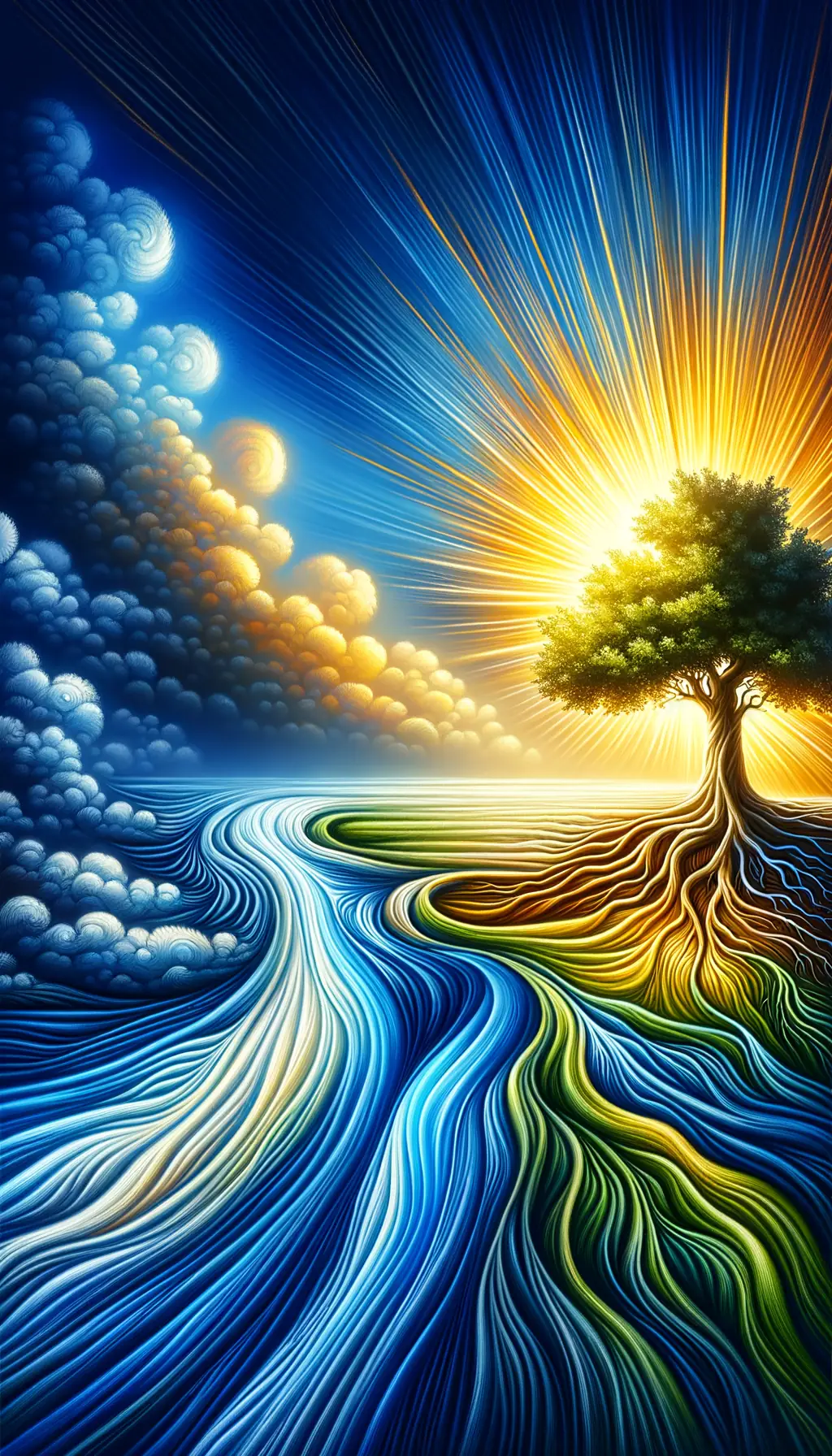 Ethereal Reverie: Symphony of Sunlight, Stream, and Oak