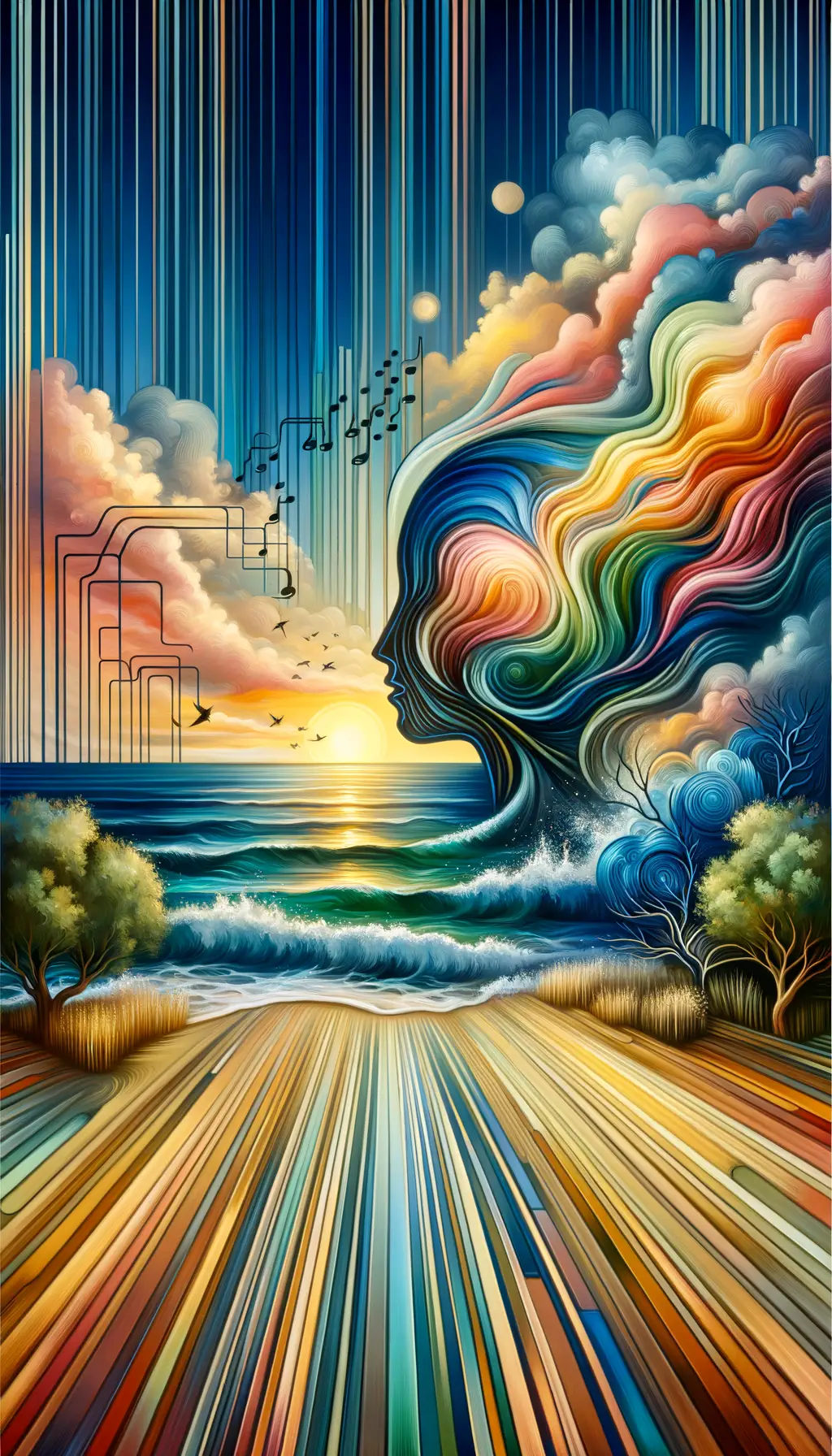 Azurine Whispers: Emotion's Dance in Sunset's Embrace