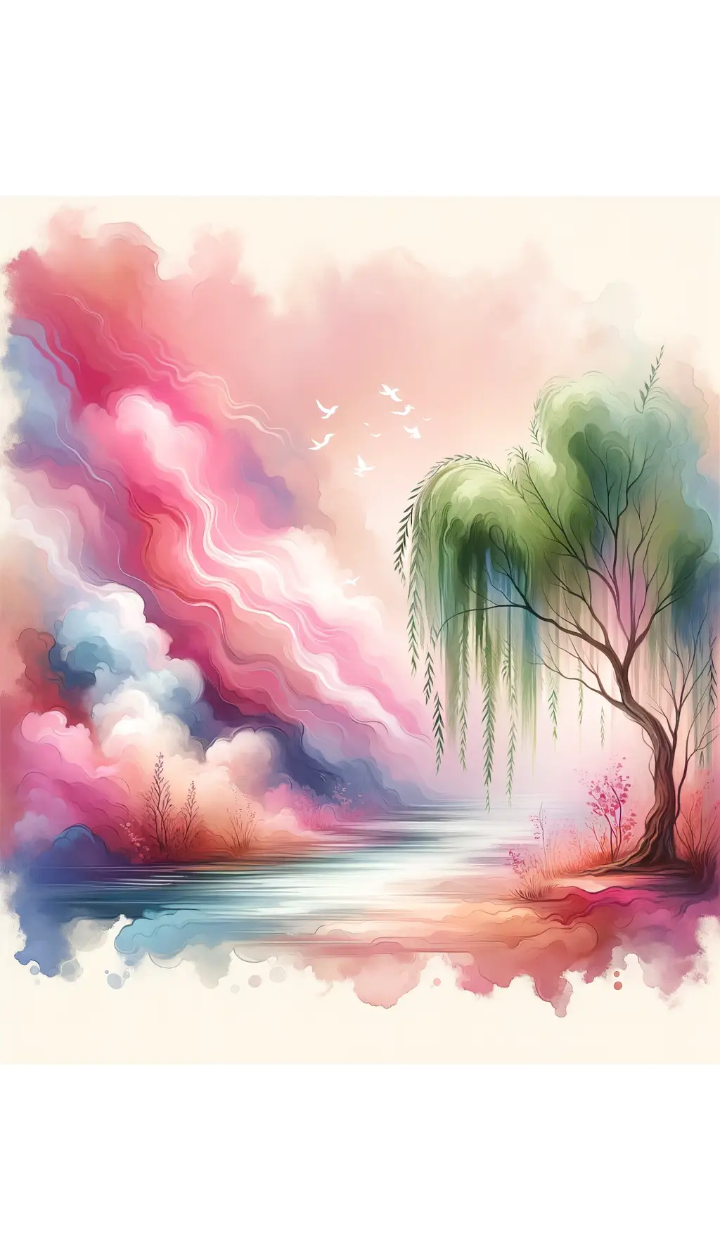 Whispers of the Willow: Emotions Flowing in Pastel Serenity
