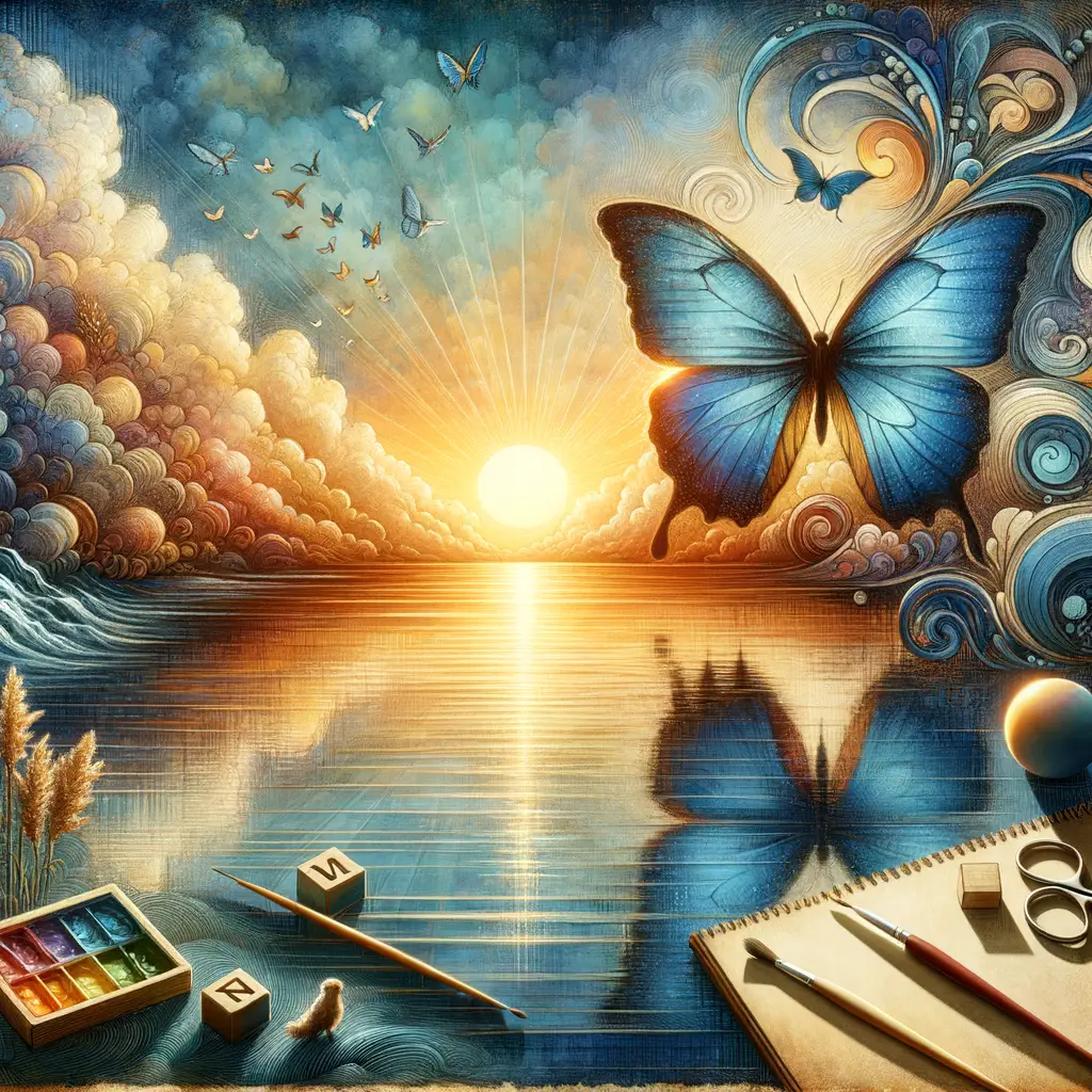 Whispers of Renewal: Butterfly's Dance Among Ocean's Glow