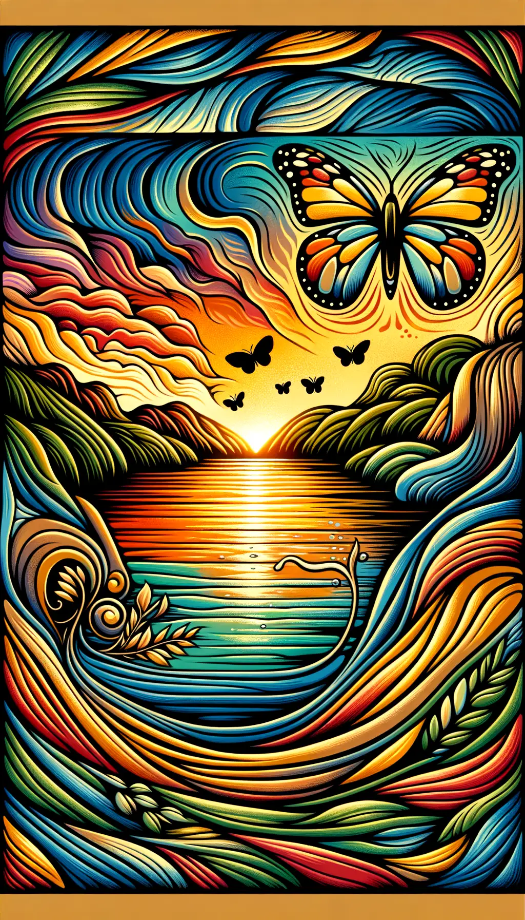 Whispers of Growth: River of Emotions Under Sunset's Spell