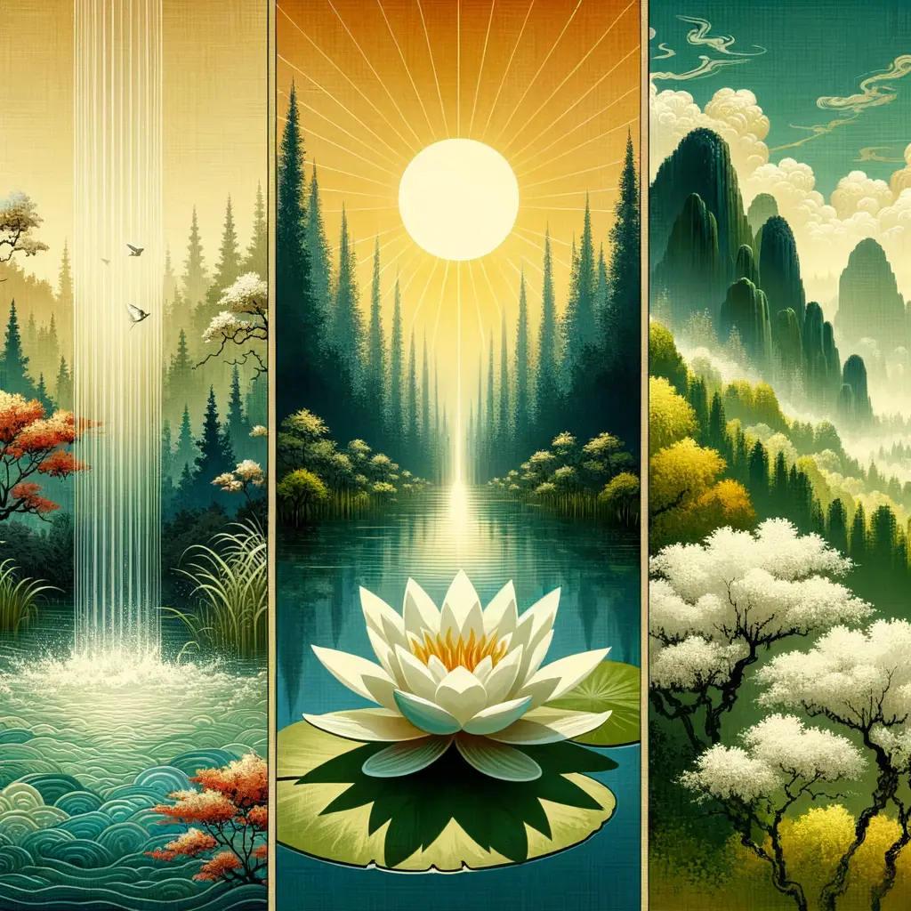 Rain of Renewal: Lotus Bloom in Forest of Sunlit Serenity