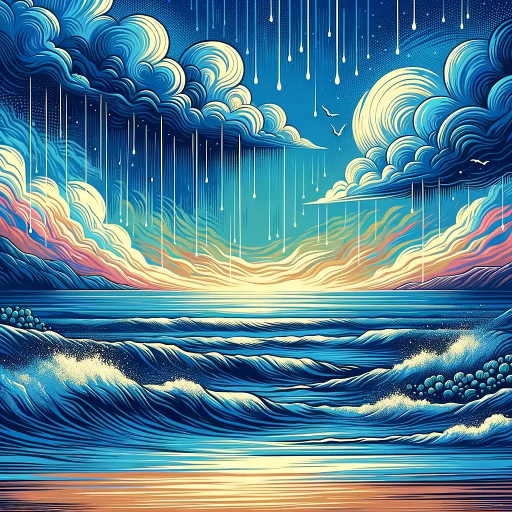 Whispers of the Azure Soul: Cleansing Rain in Pop Art