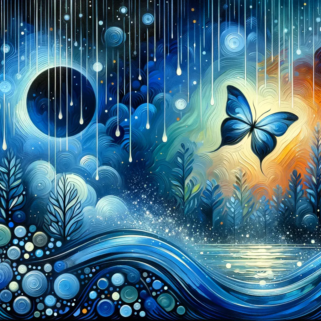Cerulean Reverie: Night Rain's Dance of Transformation
