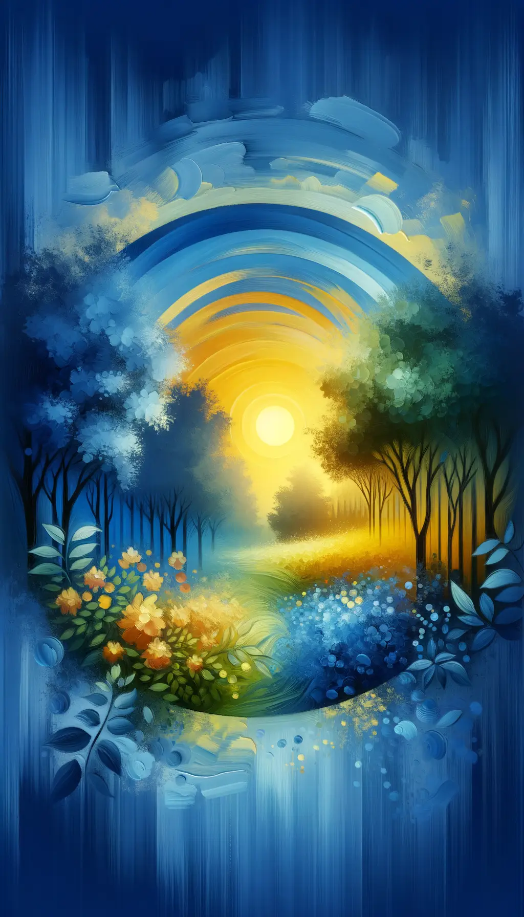 Whispers of Sunlit Stories: Where Blooms Mend in Blue and Gold