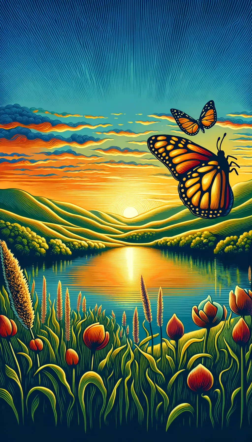 Serenade of Transformation: Wings Unfolding at Sunset's Embrace