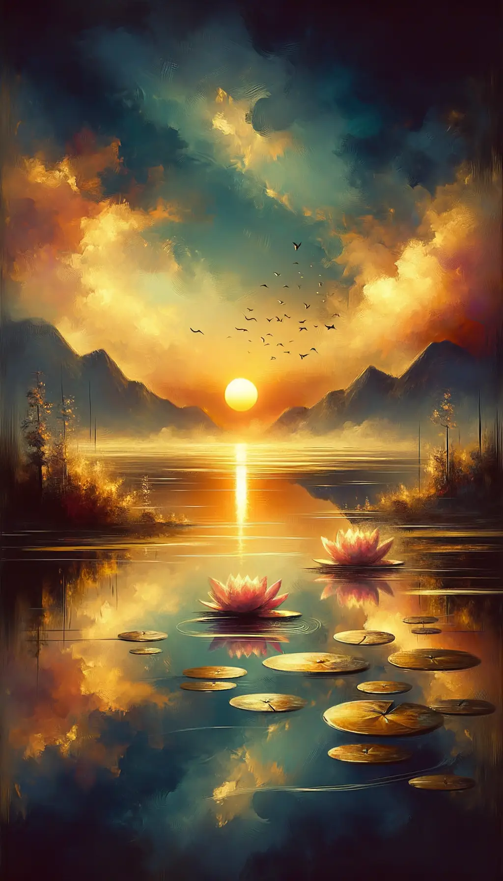 Sunset's Lotus Embrace: Tranquil Ripples of Growth