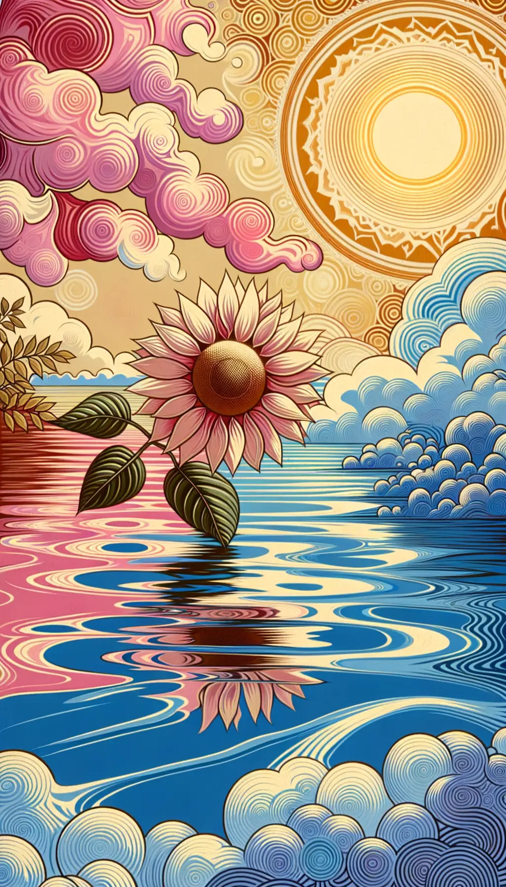 Sunflower Serenade: Blossoming Amidst Azure Ripples