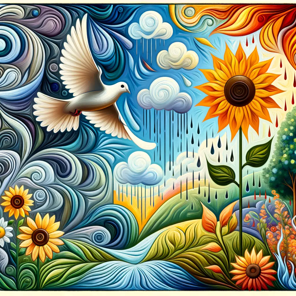 Whispers of Renewal: Sunflower's Embrace, Dove's Flight"