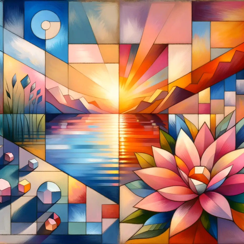 Harmony's Cubist Dance: Sunrise of Tranquillity and Growth