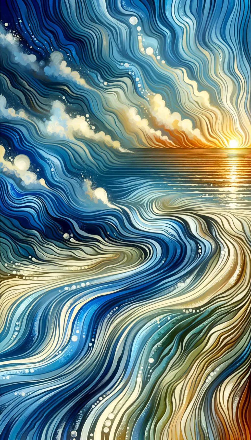 Serenity's Embrace: Azure Wave, Golden Tranquility