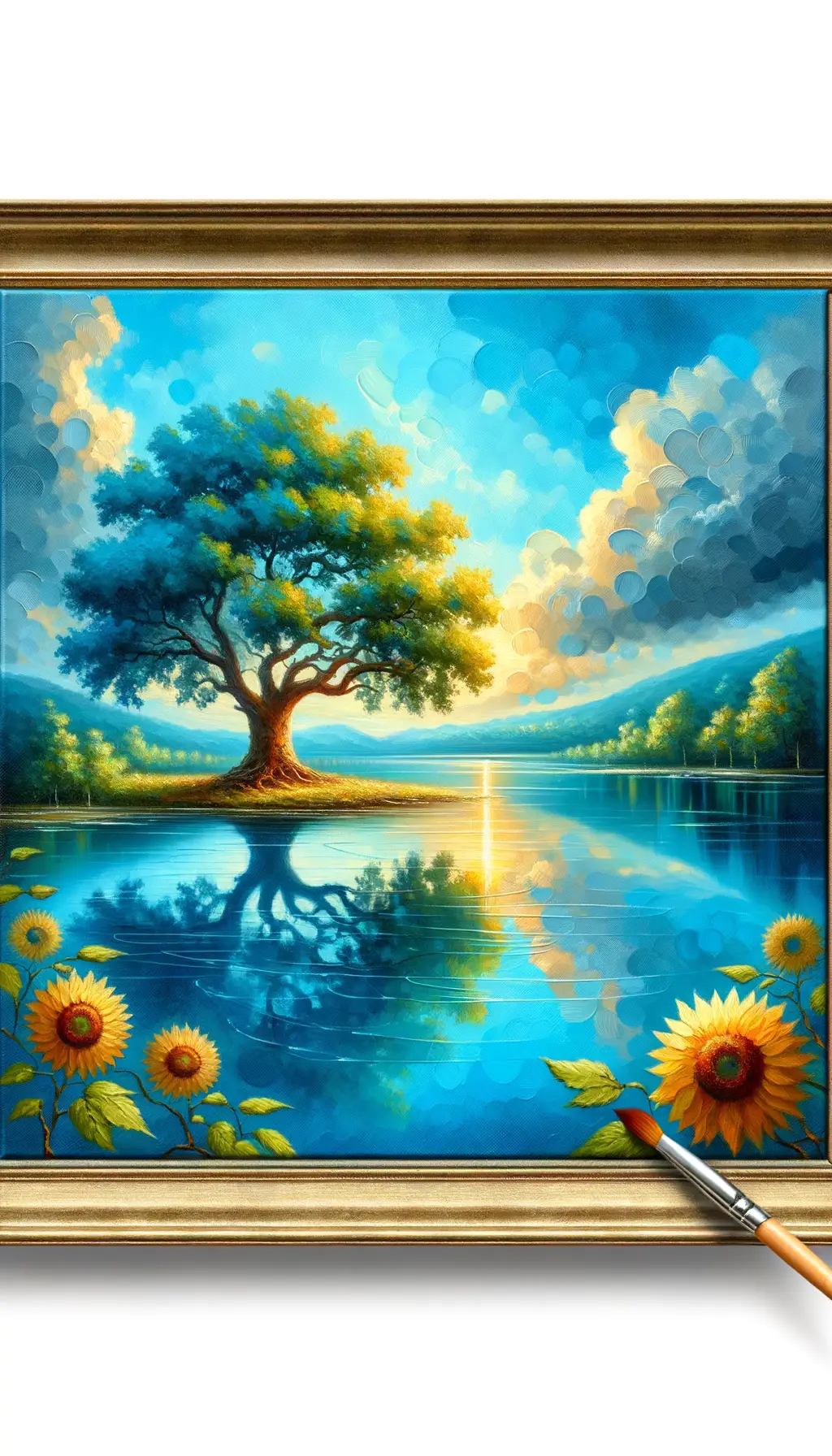 Whispers of Strength and Serenity: Oak, Sunflower, and Sky