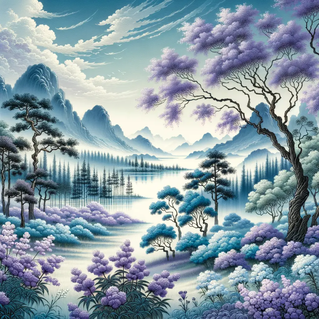 Whispers of Lavender: A Serene Dialogue in Chinese Brushstrokes