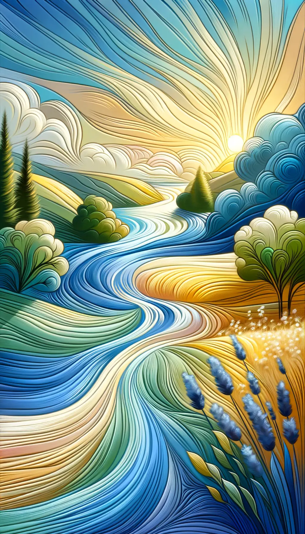 Rivulets of Serenity: A Meadow's Whisper in Lavender Harmony