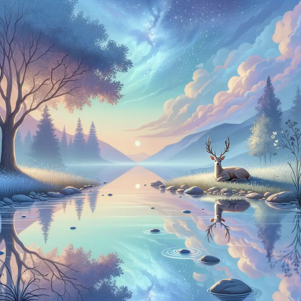 Serenity's Embrace: Ocean Sky, Meadow Deer