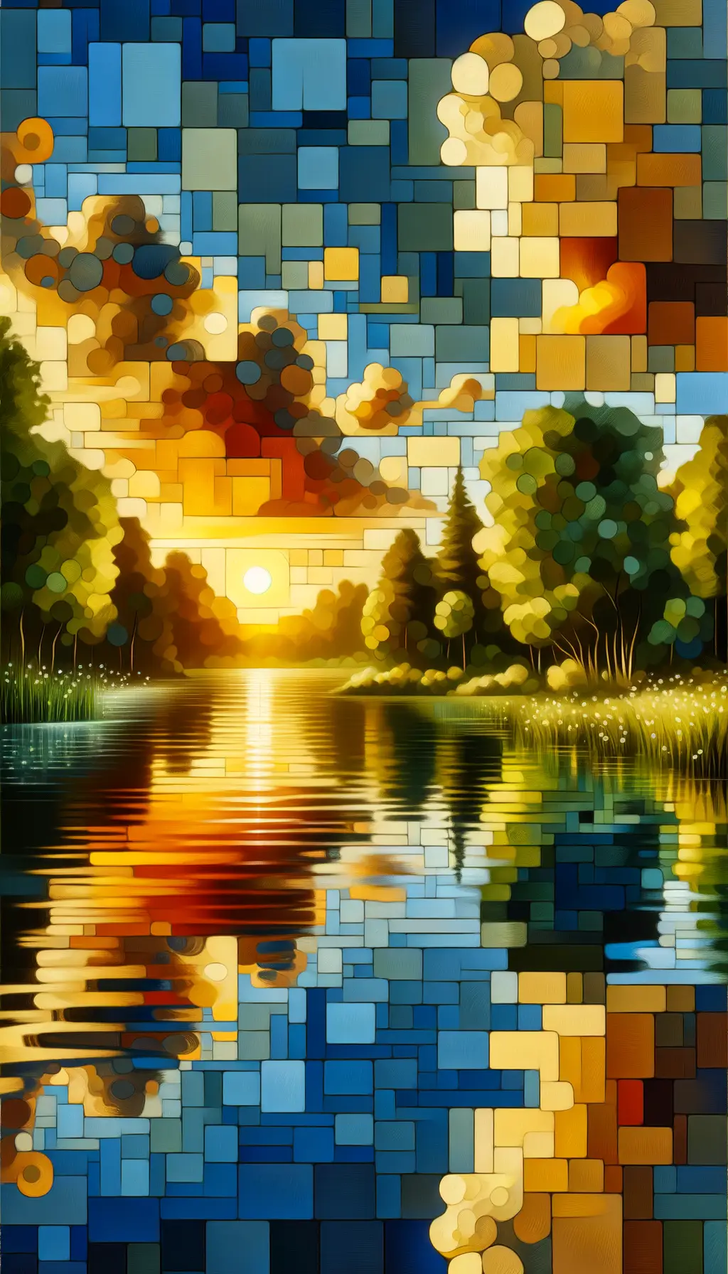 Glimmers of Serenity: Cubist Reverie in Golden Therapy
