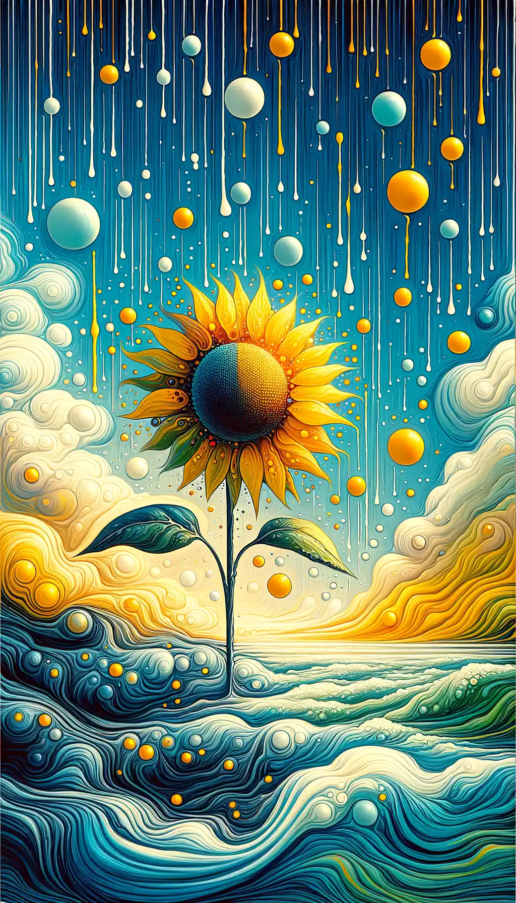 Luminous Reverie: Embracing Turquoise Tranquility Beneath the Sunflower Sky