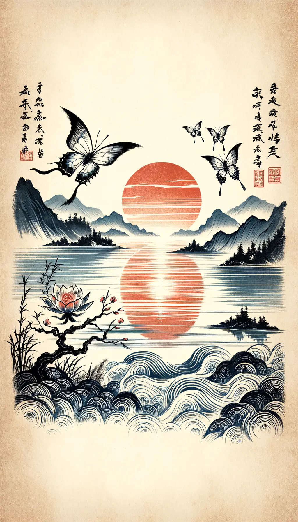 Whispers of Serenity: Fluttering Butterfly and Blooming Tranquility