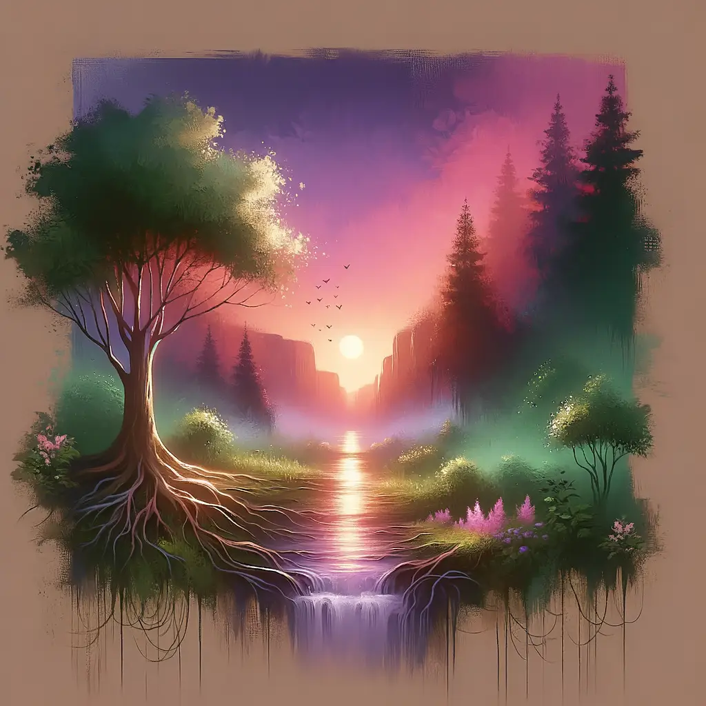 Whispers of Growth: Sunset's Embrace in the Therapy Glen