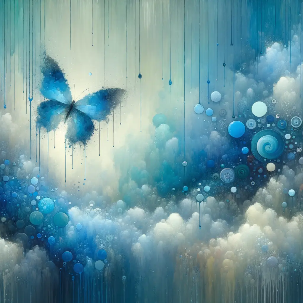 Ethereal Reverie: The Butterfly's Dance in Blue Rain