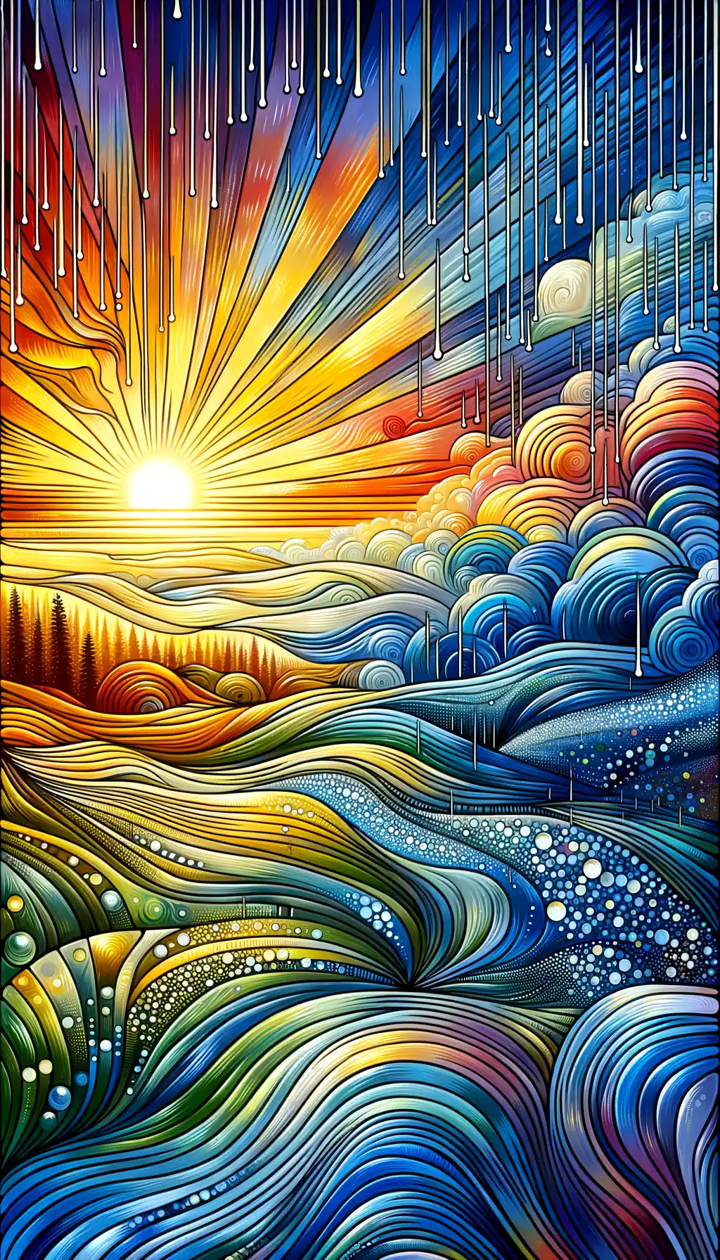 Whispers of Renewal: Dawn's Embrace in Raindrop Symphony