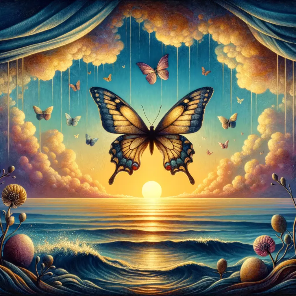 Metamorphosis of Serenity: Wings Unfold in the Twilight's Embrace