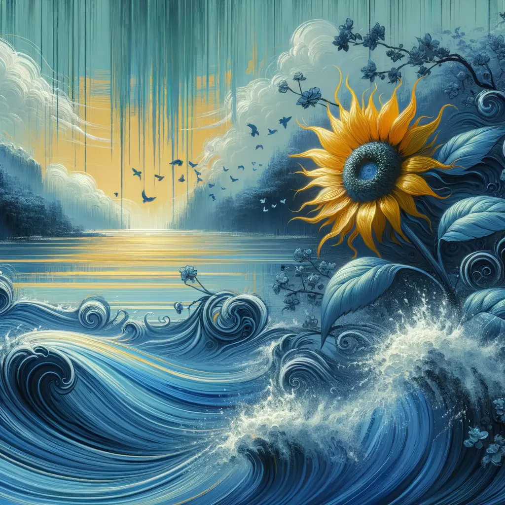 Ripples of Resilience: Sunflower's Whisper on Calm Waters