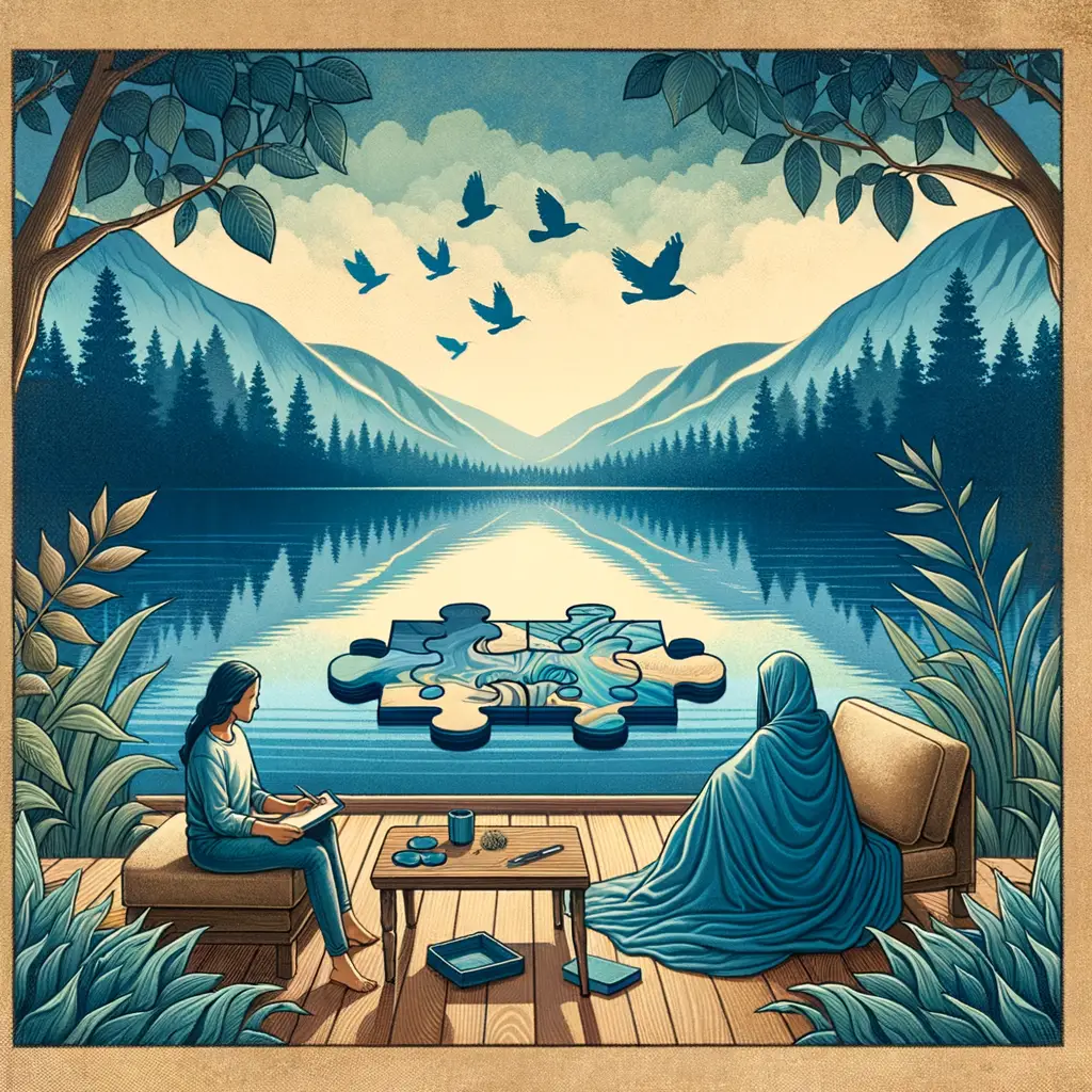 Embrace of Azure Whispers: Mind Mosaic by the Lake