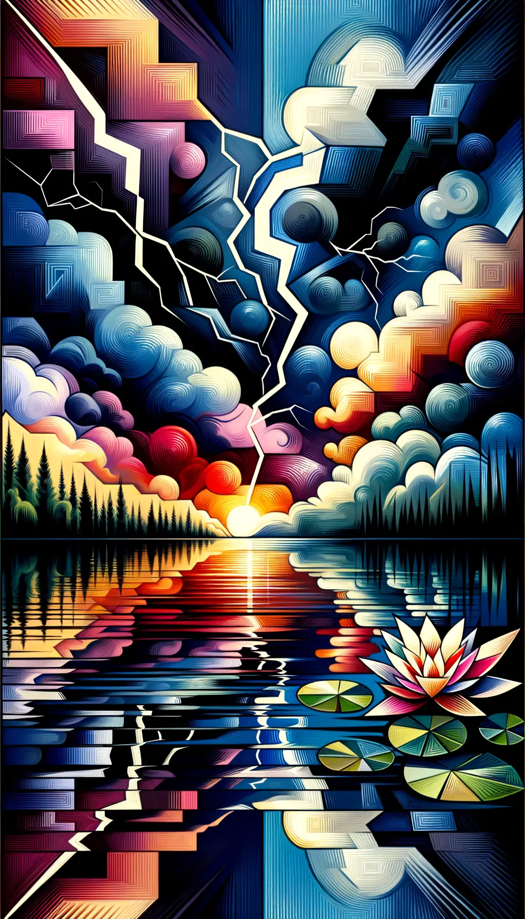 Emotion's Prism: A Journey Through Storm, Sunset, and Blossom