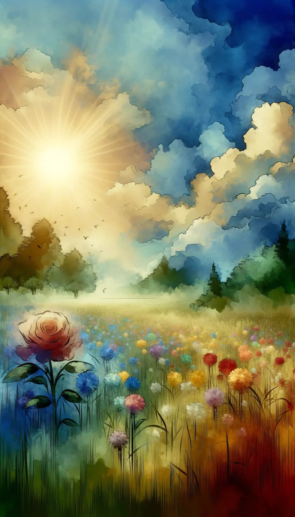 Blooming Resilience: A Marital Tapestry in Ink Wash