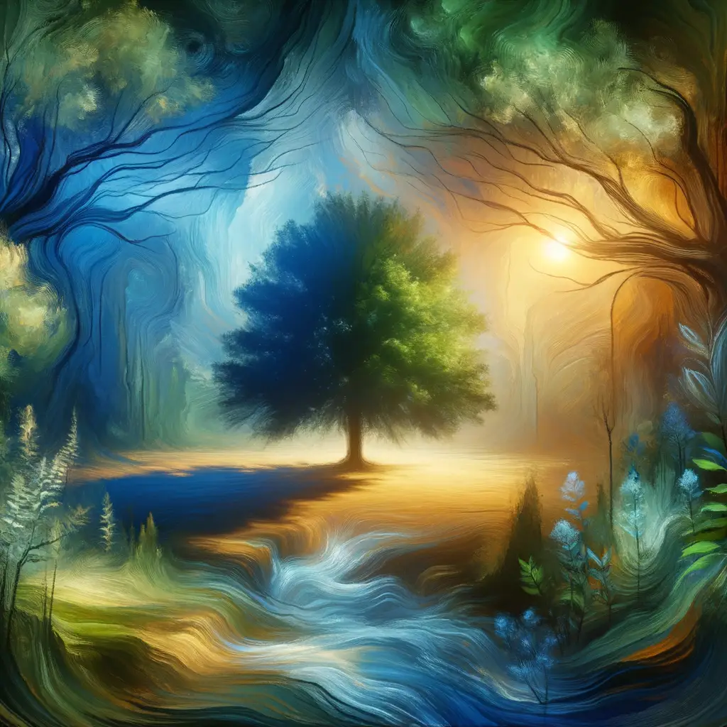 Tranquil Whispers: Roots of Resilience beneath the Blue Canopy