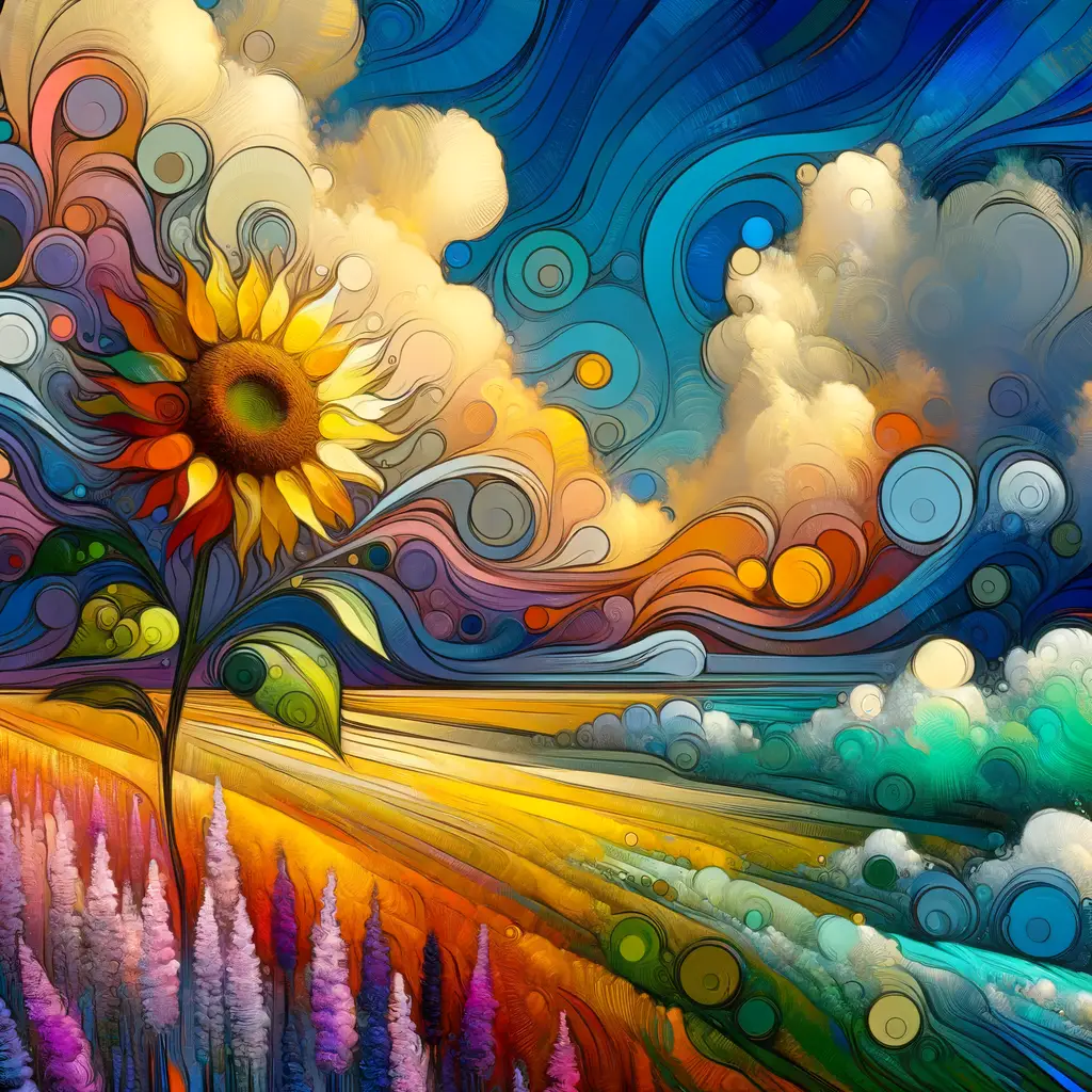 Arc of Renewal: Azure Fields and Sunflower Dreams