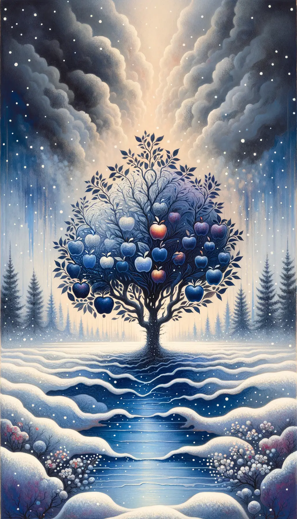 Glimmers of Frost: An Orchard's Whisper Against the Snowstorm