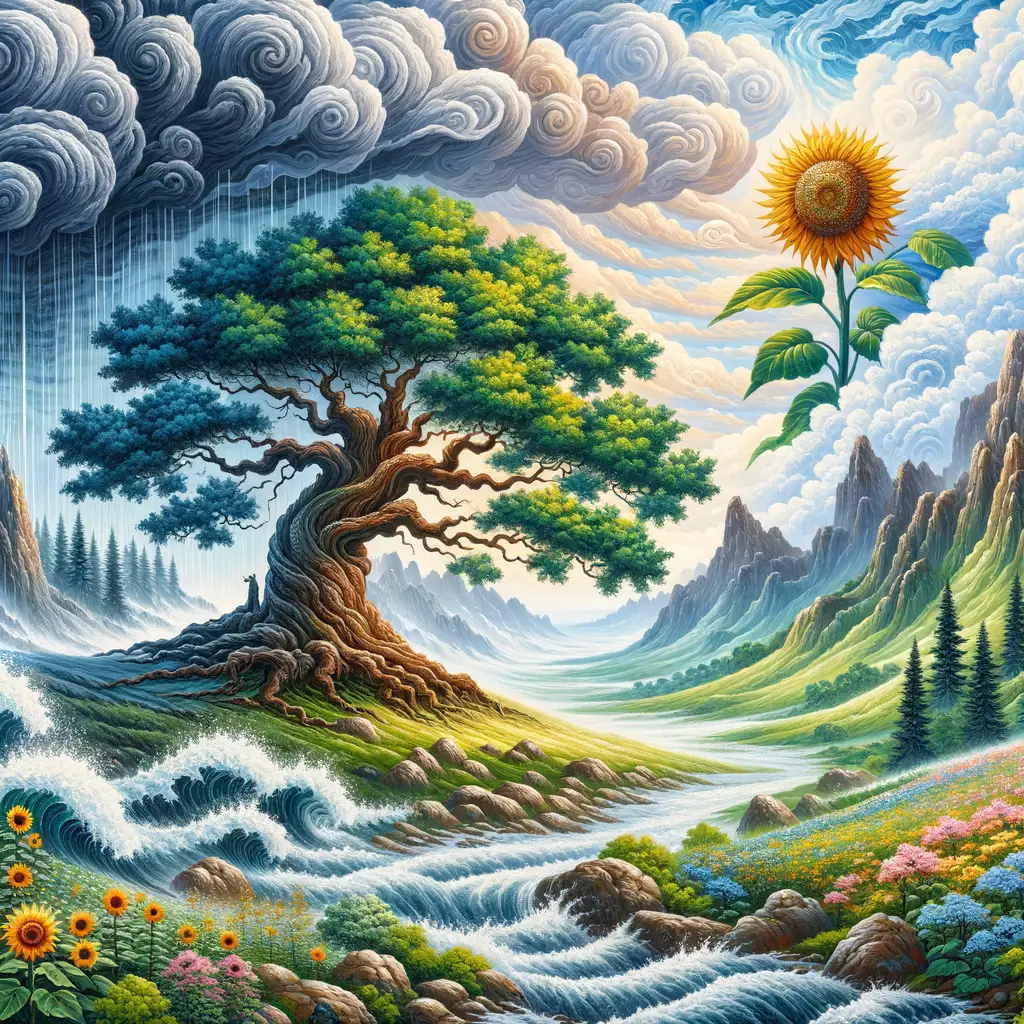 Whispers of Resilience: A Therapeutic Oak in Storm and Rain